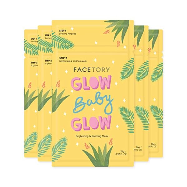 FaceTory-Glow-Baby-Glow-Niacinamide-and-Cica-Brightening-Sheet-Mask-Brightening-Calming-and-Moisturizing-Pack-of-5 FACETORY K Beauty Face Mask Skin Care - Glow Baby Glow 2-Step Sheet Mask with Niacinamide & Aloe + Calming Ampoule | Hydrates, Glowing Skin (5 Pack)