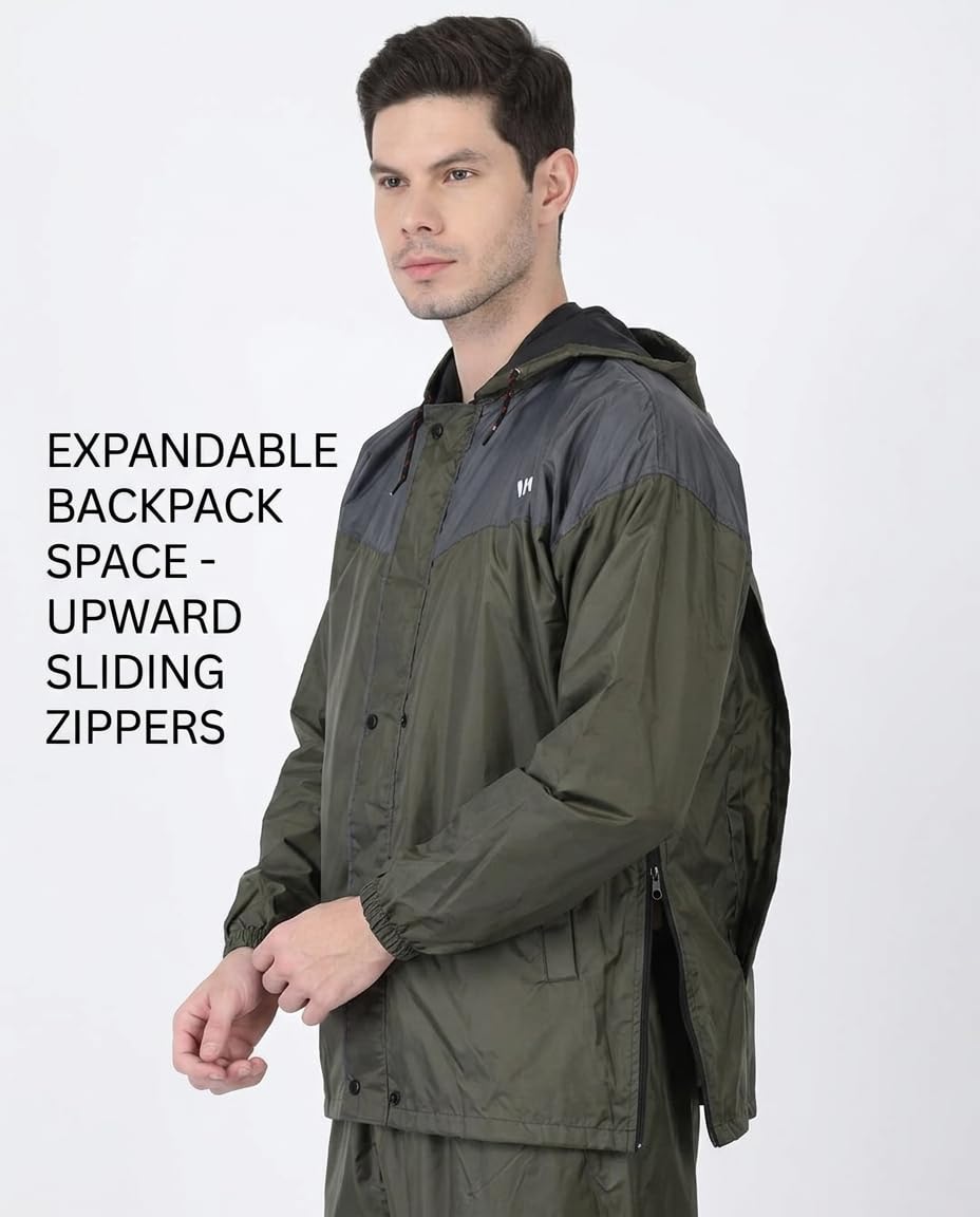 Wet Off Hood® Men's Waterproof Rain Suit | Reversible Nylon Set with Adjustable Hood | Reflective Strip & Small Backpack Space-Ready Fit 4