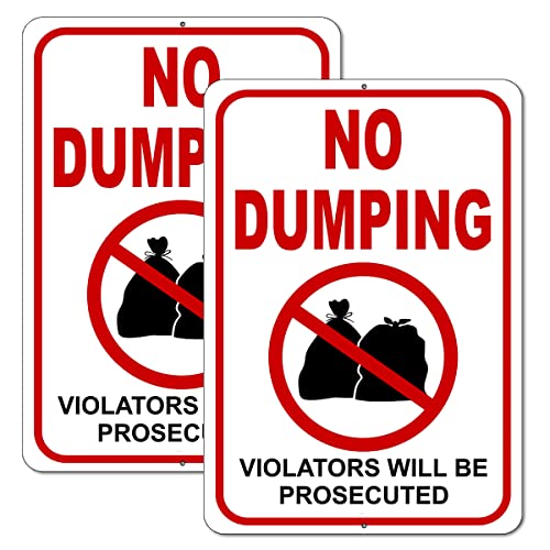 2 PC No Dumping Signs, 10x7 Aluminum No Littering Sign Outdoor, Violators Will Be Prosecuted