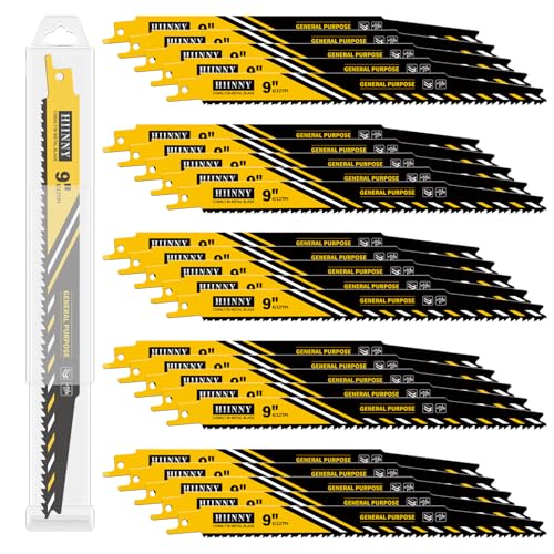 25PCS 9 Inch 8/14TPI General Purpose Reciprocating Saw Blades for Wood and Nail-Embedded Wood Demolition, Sawzall Blades for 1/8-3/8 Medium Metal Cutting and Pallets PVC etc.