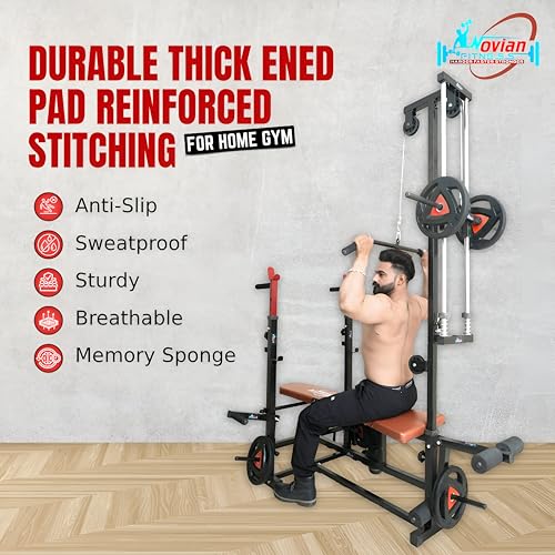 Image of 20 in 1 Home Gym Bench set, Adjustable Workout Gym Bench with Pull-Up Bar | Incline, Decline & Flat Adjustable Bench with Leather Seat, Hand Gripper & Fitness Accessories | 250KG Capacity | Black, Brown & Red
