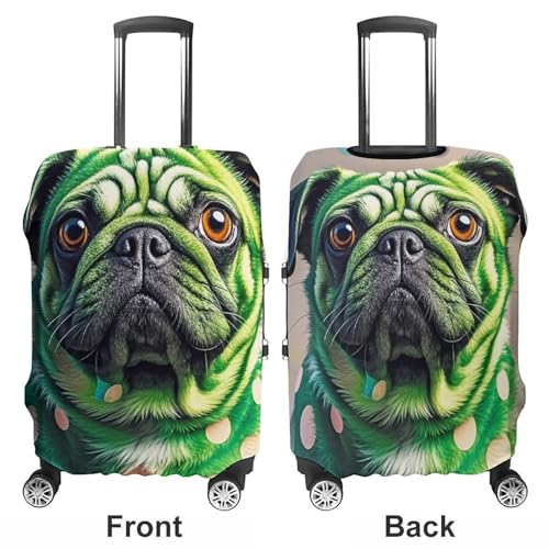 Green Polka Dot Pug Printed Luggage Cover Protector, Fits 18-32 Inch Luggage3