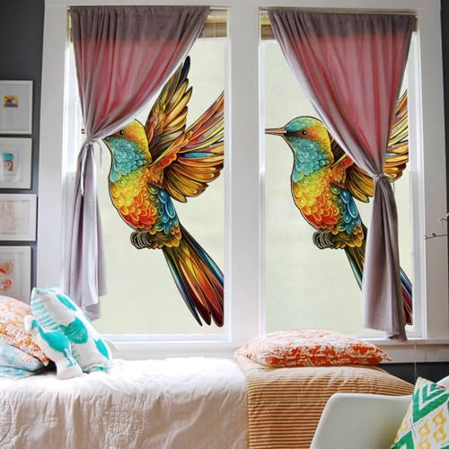 Film vitre anti regard oiseau doré jaune 60x116 cm brise vue opaque thermique PVC 4 Pcs - 5