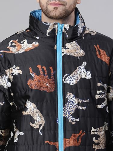Image of oxolloxo Men Animal Print Zip Lined Long Sleeve Reversible Quilted Jacket