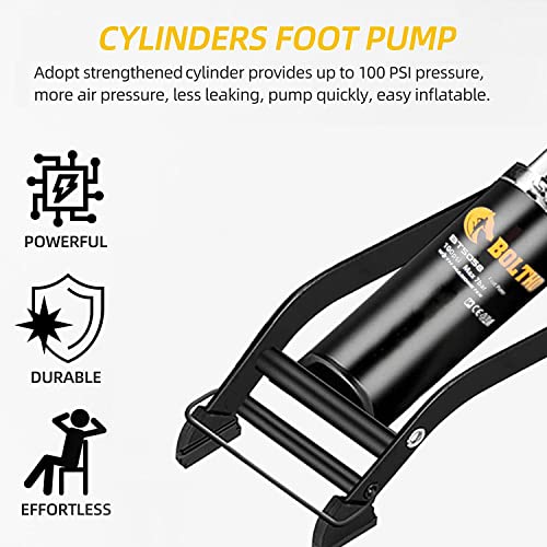 Foot Pump, BOLTHO Updated Portable Floor Bike Pump with Accurate Pressure Gauge & Smart Valves, 100PSI Air Pump for Motorcycles, Bicycles, Cars, Balls and Other Inflatables - Image 3