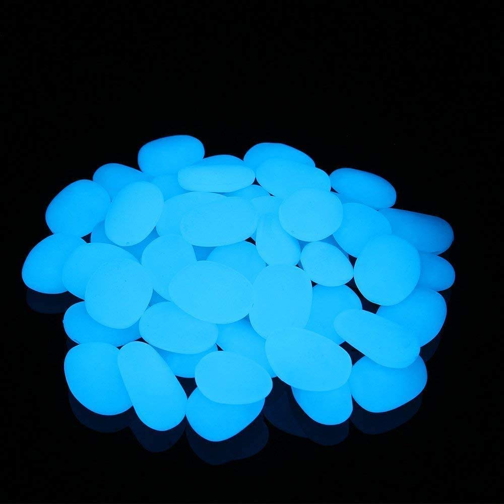 Pietre Luminose Luminose, ciottoli Luminosi, 100 Pietre Decorative da Giardino per passerelle, Decorazione per Esterni, Acquario, Sentiero Acquario (100 Pezzi, Blu)