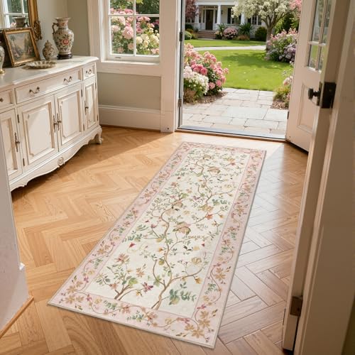 jinchan 2x5 Washable Kitchen Hallway Runner Rug, Soft Floral Non-Slip, Pink