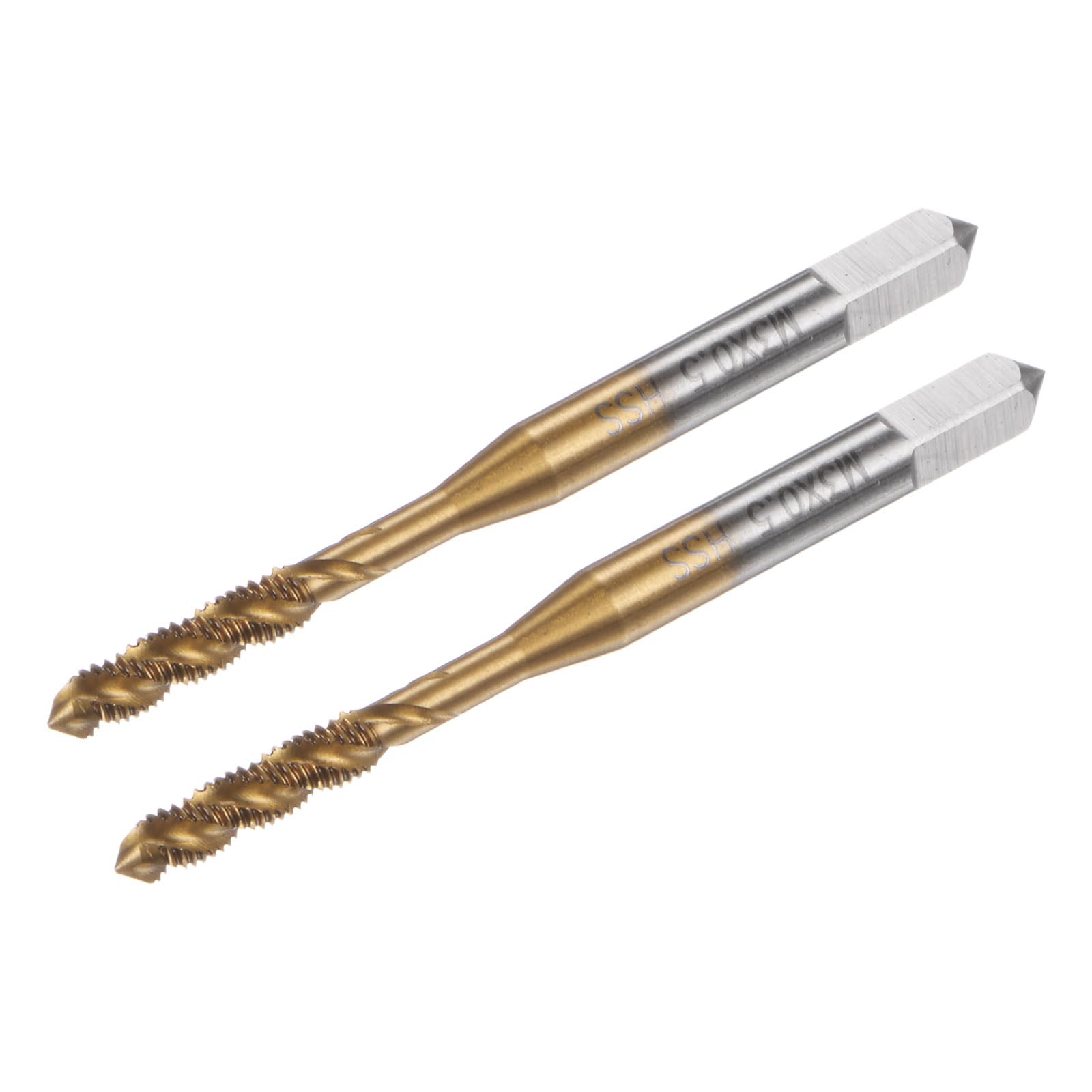 uxcell 2pcs Spiral Flute Thread Taps, Metric M3 x 0.5 H2 Screw Threading Tap, Titanium Coated M2 High Speed Steel Machine Tapping Tools for Machinist Repair