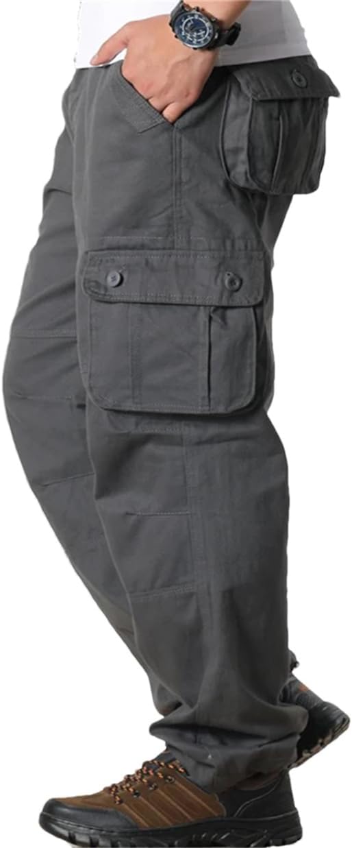 Generic Men's Spring Cargo Pants Casual Multi Pockets Tactical Pants Outwear Loose Straight Hiking Long Trousers Plus Size