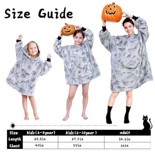 Rexeo Wearable Blanket Hoodie For Kids Halloween Fleece Sweatshirt Blanket Gifts For Boys Girls Flannel Hooded Blanket With Pocket And Sleeves For Kids thumb #7