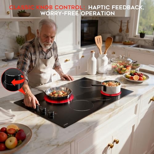 Image of Electric Cooktop 30 Inch Hobsir, 4 Burner Electric Stove Top 6700W, Dual-Ring Burner & Oval Burner, 9 Power Level, 30 Inch Cook top with Safety Lock, Timer, Black Knob
