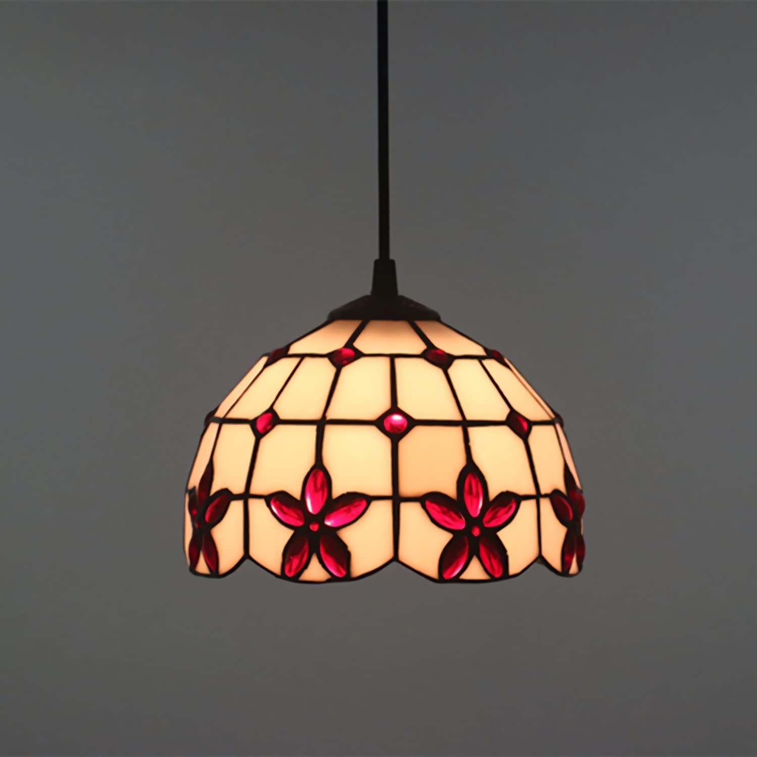 YNIYUJKL Tiffany-Style Chandeliers,Vintage Stained Glass Pendant Light Fixtures, Adjustable E27 Ceiling Light For Living Room Bedroom Dining Room Hallway,Yellow,20Cm-Red-20Cm,Red-20cm