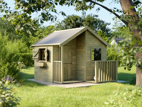 Prestige Garden Spielhaus Berlin KDI | 182x217x174 cm | Kesseldruckimprägniert | Mit Fußboden, Veranda & 3 Fenstern | Kinder Holz Spielhaus Outdoor Prestige Garden Spielhaus Berlin KDI | 182x217x174 cm | Kesseldruckimprägniert | Mit Fußboden, Veranda & 3 Fenstern | Kinder Holz Spielhaus Outdoor