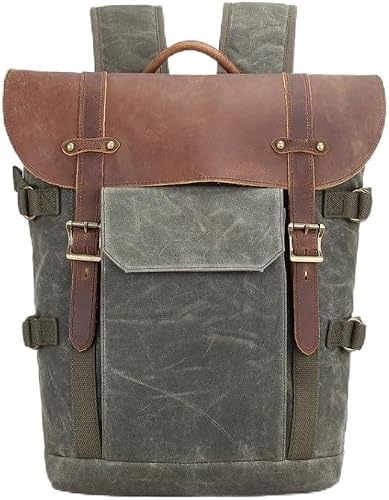 Vintage Camera Bag Waterproof Canvas Backpack with Laptop Compartment Tripod Holder(Army Green)