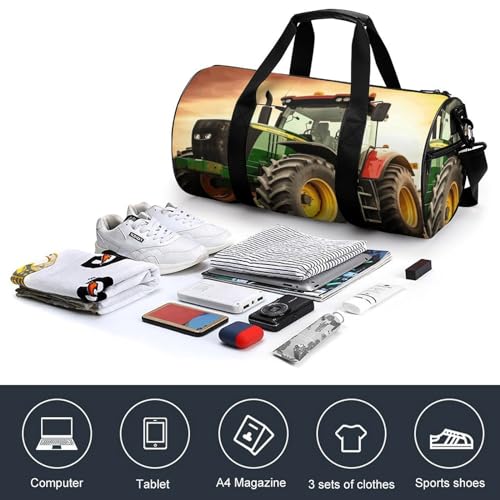 Travel Gym Duffle Bag, Tractor Theme Print Duffle Bags,womens Mens Gym Bag,gym Bags,gym Bag with Shoe Compartment, 17.7in/9in/9in4