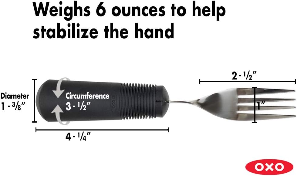 Adaptive Eating Utensil. OXO Good Grips Weighted Fork is 6 oz, Bendable with Non-Slip Built Up Handle. Helpful for Parkinson s, Tremors, Spasticity, Ataxia, Stroke, Arthritis or Limited Hand Control.