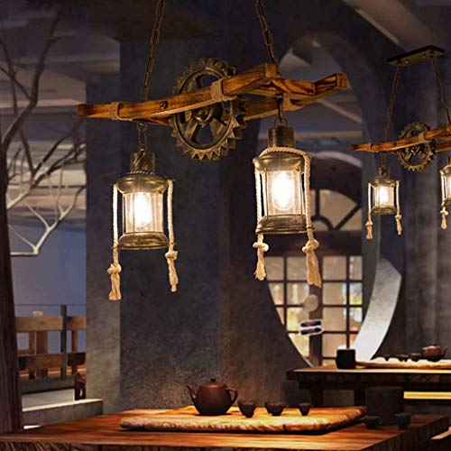 Wood Retro Pendant Lighting Industrial Vintage Chandelier Black Metal Bedroom Restaurant Suspension Lamp Cage Frame With Glass Shade House Loft Bar Coffee Decoration Ceiling Lights Fitting, E2 #TOP3
