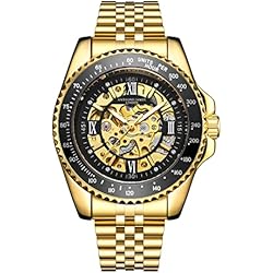 Anthony James Tachymeter,Reloj de pulsera automático para hombre, montado a mano, resistente al agua y a los arañazos, con contador de segundos divididos, dorado, Pulsera