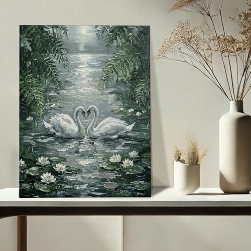 Toile murale oiseaux romantiques vert gris haute définition