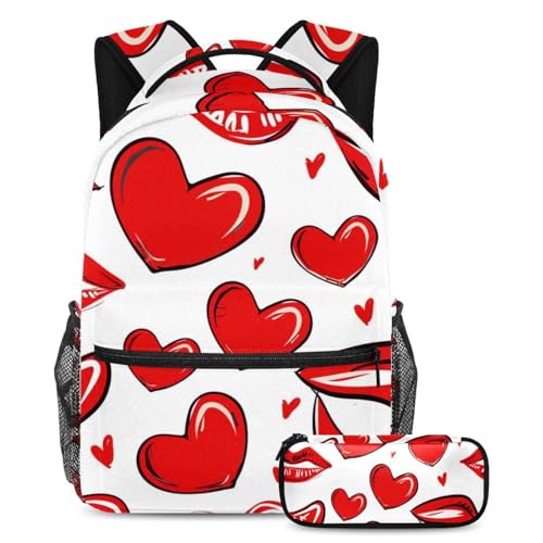Cartable et sac à dos enfant motif cœur et lèvres rouges pour une rentrée pleine d'amour