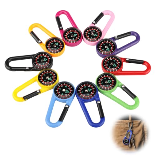 10PCS Brújulas de Orientación con Mosquetón Multifunción, Mini Brújula para Niños y Adultos con Llavero Resistente, Ligera y Precisa para Senderismo Camping Viajes Actividades Escolares