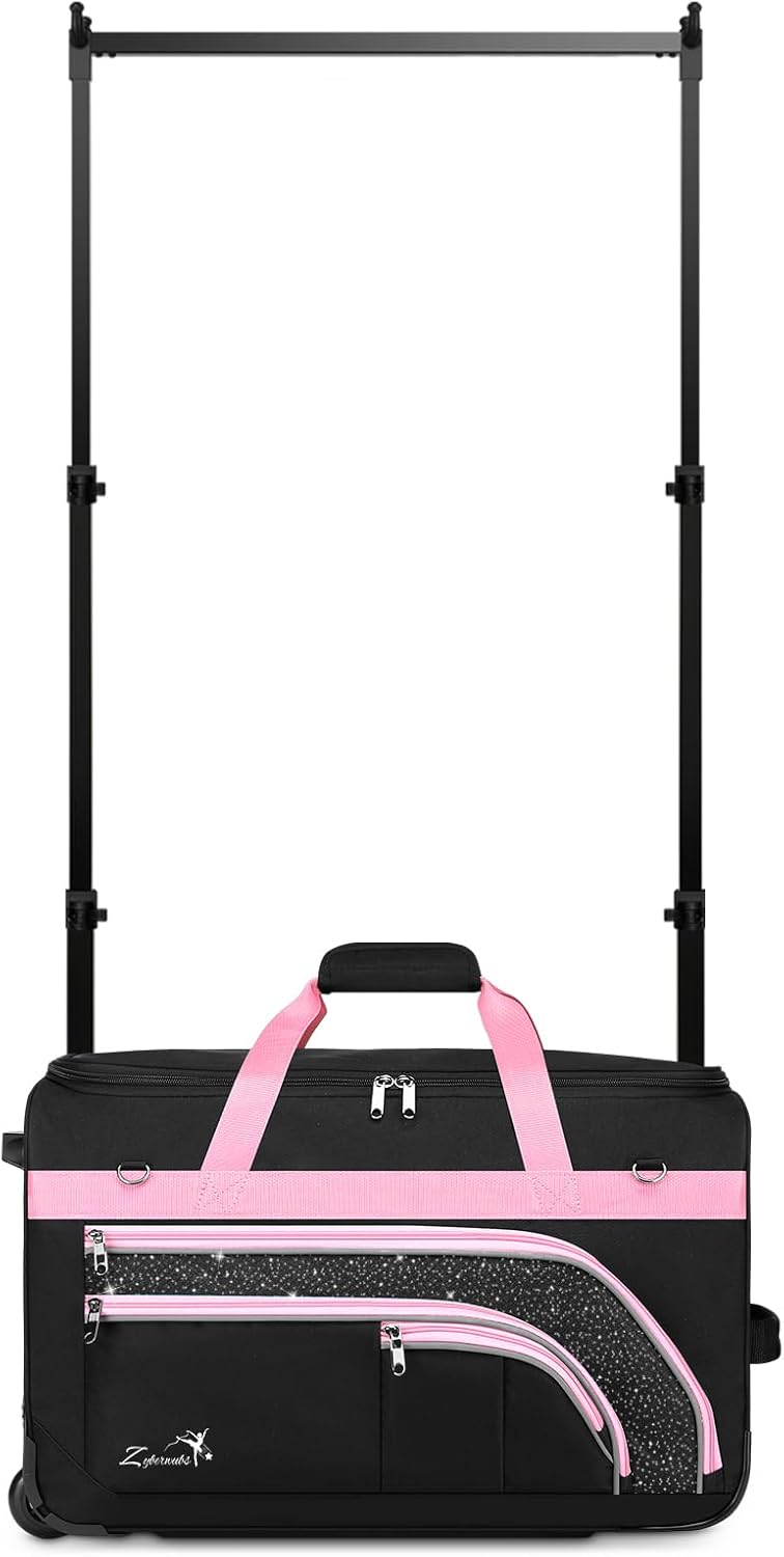 Dance Bag with Garment Rack - 28 Inch Professional Dance Competition Duffle Bag with Rack - Wheeled Dance Suitcase with Multiple Pockets for Dancers, Athlete, Travelers, and Livestreamer