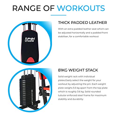 Fit4home Multi-functional Home Gym Workout Station Fitness Body Exercise | Adjustable Seat, 81kg Weight Plates | Black Red TF-7001 - Image 9