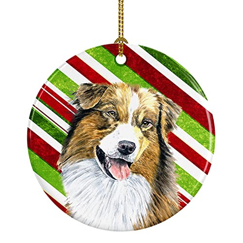 Caroline's Treasures Australian Shepherd Candy Cane Holiday Christmas Ceramic Ornament Christmas Tree Hanging Decorations for Home Christmas Holiday, Party, Gift, 3 in, Multicolor