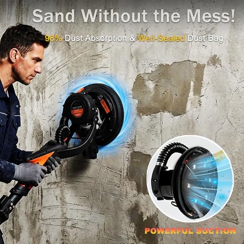 CUBEWAY Electric Drywall Sander with Vacuum Dust Collection, 780W Powerful 7-Speed Popcorn Ceiling Removal Tool with LED Light for Dust-Free Sanding on Walls, Ceilings, Floors — view 5