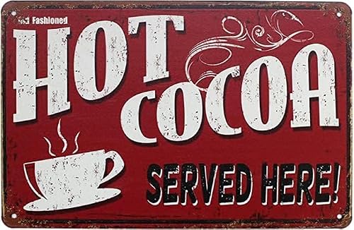SMAZDFXX Vintage Metal Tin Sign Hot Cocoa Served Here Outdoor & Home Bar Street Wall Decor Signs, Vintage Art Poster Plaque Kitchen Home Wall Decor Room Door Accessories Poster Housewarming 5.5"x8"