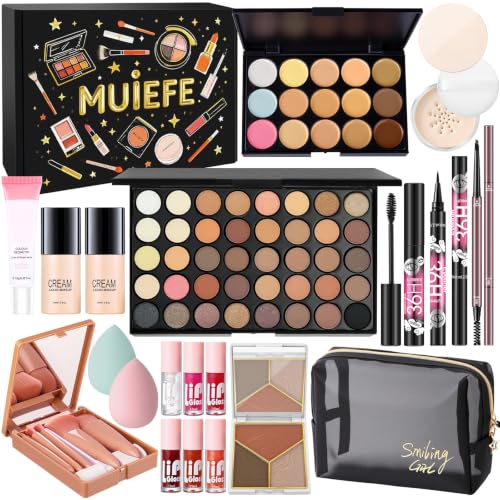 Muiefe Set Maquillaje Mujer, Kit Maquillaje Profesional Completo, Estuche Regalo Maquillaje Adolescente con Paleta Sombras de Ojos Paleta de Corretores Contorno Fondo Mascara Brillo Labial Línea Ojos