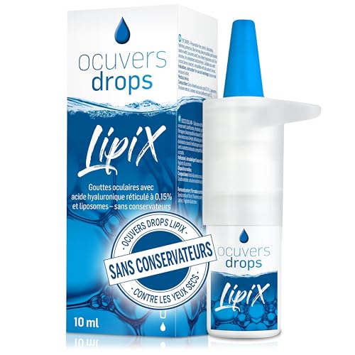 Ocuvers Gouttes oculaires avec 0,15% d’acide hyaluronique réticulé et liposomes - Gouttes oculaires sans conservateurs contre la sécheresse oculaire + système One-Drop.