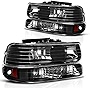 DWVO Headlight Assembly Compatible with 99-02 Chevy Silverado 1500 2500/01-02 Chevy Silverado 1500HD 2500HD 3500 / 00-06 Chevy Tahoe Suburban 1500 2500 with Bumper Lights