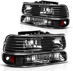 DWVO Headlight Assembly Compatible with 99-02 Chevy Silverado 1500 2500/01-02 Chevy Silverado 1500HD 2500HD 3500 / 00-06 Chevy Tahoe Suburban 1500 2500 with Bumper Lights