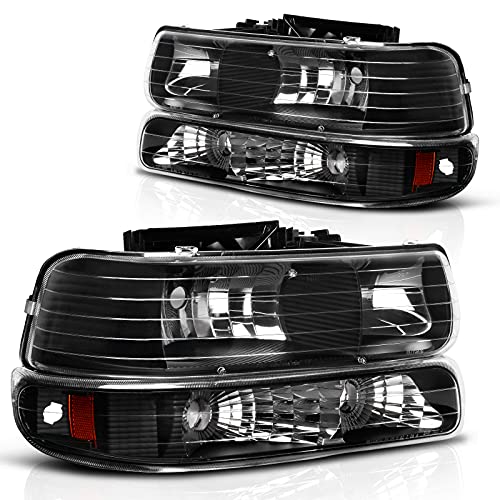 DWVO Headlight Assembly Compatible with 99-02 Chevy Silverado 1500 2500/01-02 Chevy Silverado 1500HD 2500HD 3500 / 00-06 Chevy Tahoe Suburban 1500 2500 with Bumper Lights