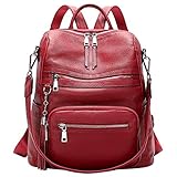 ALTOSY Echt Leder Rucksack Damen Elegant Convertible Schultertasche Frauen Uni mit Quaste (S106, Weinrot)