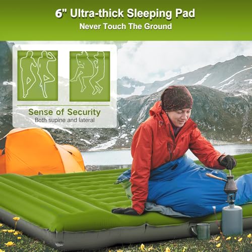 image for FNARMW Double Sleeping Pad Camping, Self Inflating 6'' Extra-Thick 2 P