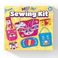 MGparty Sewing Kit for Kids, DIY Beginner Sewing Kit with 7 Cute Cartoon Bags Purses to Make Unicorn, Bunny, Bear, Rainbow Crafts for Girls Boys Educational Sewing Toy Gift