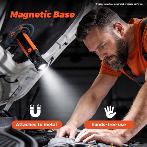 Image of Rechargeable Flashlight with Magnetic Base, Zoomable and 180 Swivel Head