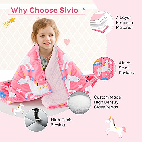Image of Sivio Minky Dotted Weighted Blanket, Super Soft Crystal Velvet Reversible Heavy Blanket with Cute Cartoon Patterns, 5 lbs, 36x48 Inch, Pink Unicorn
