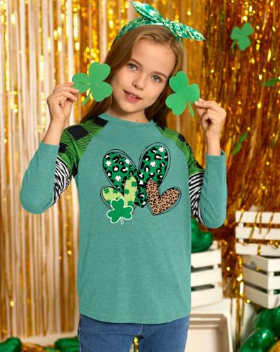 Image of BesserBay Girls St Patrick's Day Raglan Shirt Irish Sequin Lucky Stripe Shamrock Graphic Top 4-14 Years
