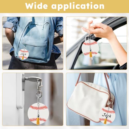 RVXlRDN 12 Sets Softball Acrylic Keychain Kit, DIY Name Baseball Key Chains with Tassel, Keychain Accessories for Baseball Sports Bag Charm Team Party Gifts, Softball Gifts(White)