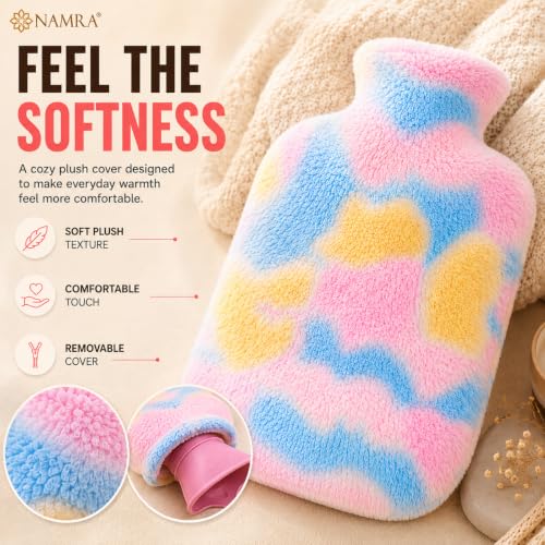 Image of Hot Water Bag with Soft Cover for Pain Relief, 1 Pcs Heating Pad Rubber Hot Bag for Body Massage for Men & Women for Hot Water Bottle for Period, Cramps, Heating Pad -(2000,RAINBOW)