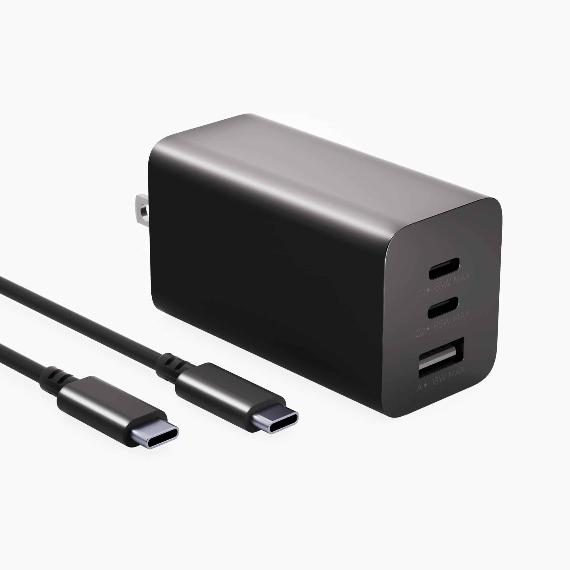 Lenovo USB C Charger (PA510), 65W Fast Charger Block, 3-Port GaN Foldable Fast Charger, Laptop Charger Power Adapter, Fast Charging Station for iPhone 15 14 Pro Max, Samsung, Dell, Black