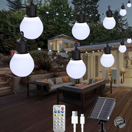 Litark Guirlande Solaire Extérieur avec 20 G40 Ampoules, 10M 100 LED Guirlande Lumineuse Solaire avec Télécommande, 8 Modes, Etanche, Décoration pour...