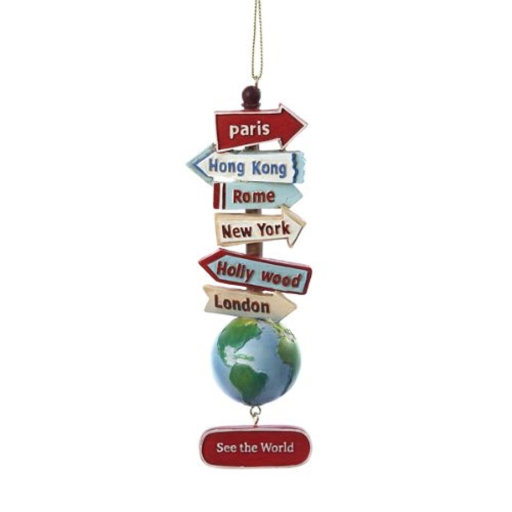 Kurt Adler C7210 Resin Stacked World Signs with Globe Ornament