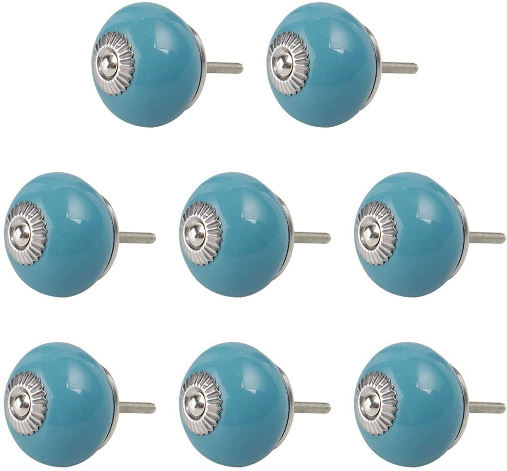 8 Pezzi Manopole in Ceramica 40mm Manopole Vintage Rotonde Cassetto Maniglie Mobili Bianco Cassettiera Armadio Guardaroba Porta Decorativa (Blu)