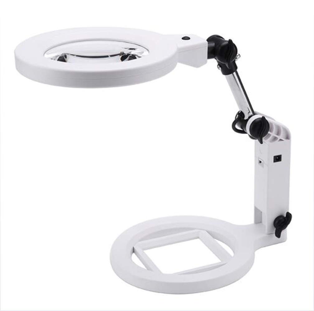 Lampada con ingrandimento a LED, Lente d'Ingrandimento Pieghevole a Mani libere 1,5 X 5X e Lampada da Tavolo e da scrivania Lente d'Ingrandimento illuminata dimmerabile Regolabile