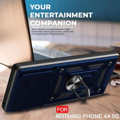 Image of AESTMO Tough Armor Nothing Phone 4A 5G Bumper Back Case Cover | Ring Holder & Sliding Camera Shield Cover | 360 Degree Protection Back Case Cover for Nothing Phone 4A 5G (Blue)