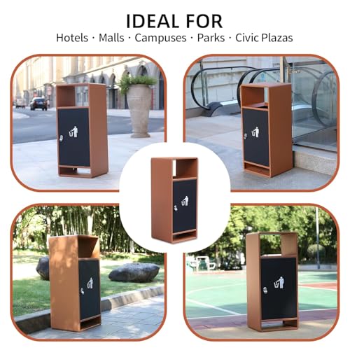 Image of Commercial Outdoor Trash Can with Lid,Rust-Resistant Waterproof Windproof Garbage Can with Removable Inner Barrel, Lockable Stainless Steel Trash Bin for Patio Hotel Park Garden